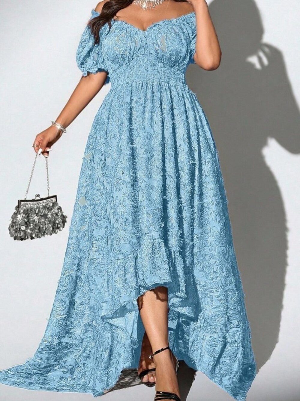 Blue Elegant Women's Plus Size Off-Shoulder Short Sleeve Sexy Dress - Picture 1 of 7
